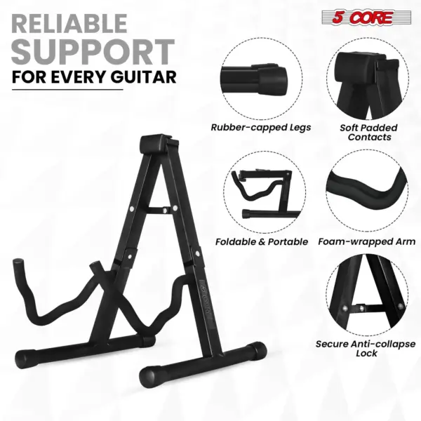 5 Core A Frame Guitar Stand with Foam Arms for Acoustic Electric and Bass Guitars - Image 16