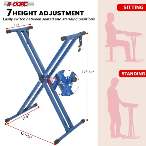 5 Core Heavy Duty Double X Keyboard Stand Adjustable for 61 76 and 88 Key Keyboards - Image 23