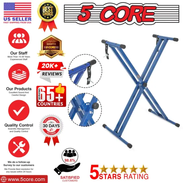 5 Core Heavy Duty Double X Keyboard Stand Adjustable for 61 76 and 88 Key Keyboards - Image 22