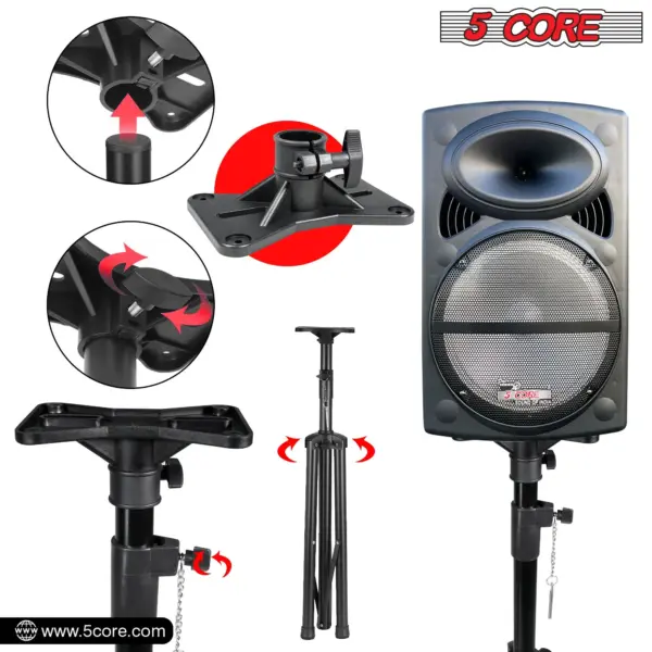 5 Core Adjustable Short Tripod Speaker Stand for PA and Studio Monitors - Image 16