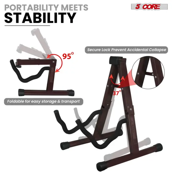 5 Core A Frame Guitar Stand with Foam Arms for Acoustic Electric and Bass Guitars - Image 3