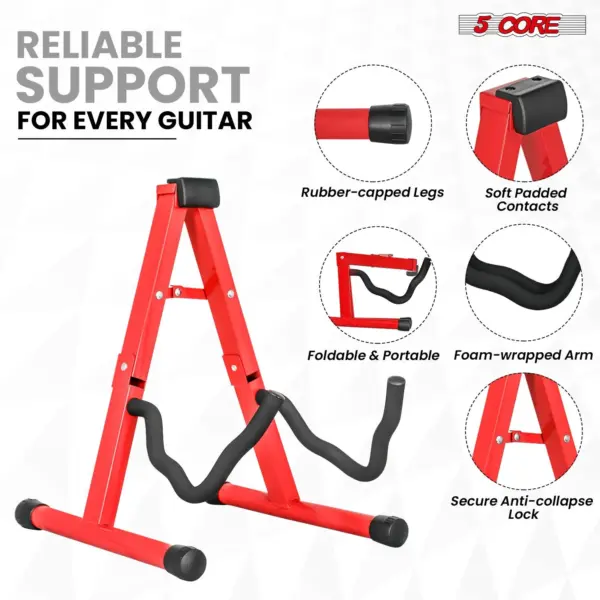 5 Core A Frame Guitar Stand with Foam Arms for Acoustic Electric and Bass Guitars - Image 58