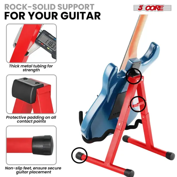 5 Core A Frame Guitar Stand with Foam Arms for Acoustic Electric and Bass Guitars - Image 62