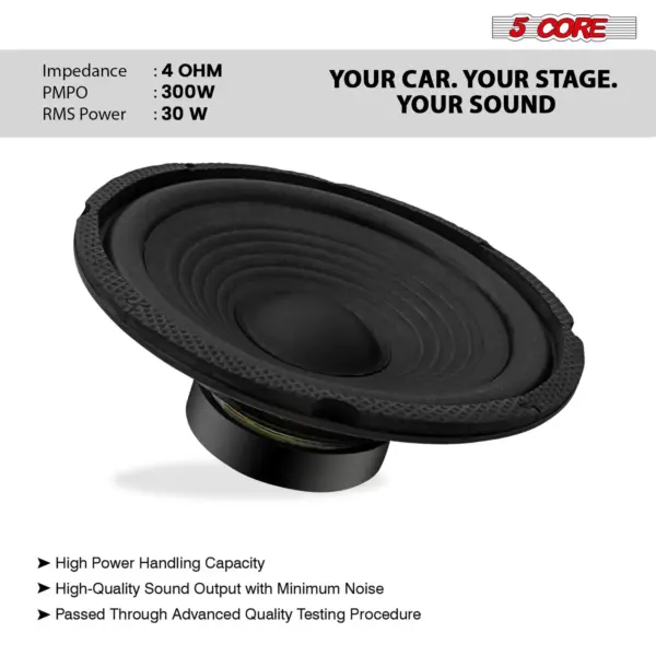 5 Core 6 Inch Car Audio Subwoofer 300W 4 Ohm Replacement Bass Speaker - Image 17
