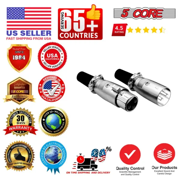 5 Core 3 Pin XLR Male and Female to 1/4 Inch Audio Jack Locking Connector Set - Image 9