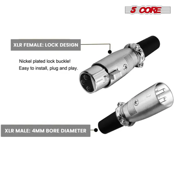5 Core 3 Pin XLR Male and Female to 1/4 Inch Audio Jack Locking Connector Set - Image 43