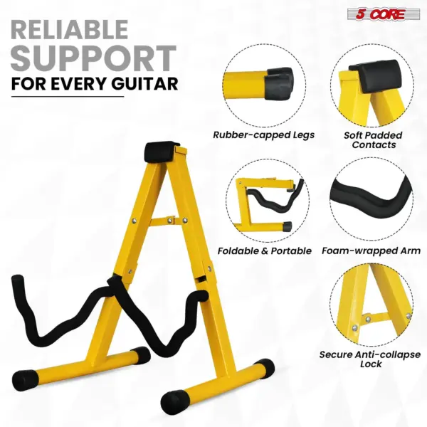 5 Core 2 Pack A Frame Guitar Stands with Foam Arms for Acoustic Electric and Bass Guitars - Image 12