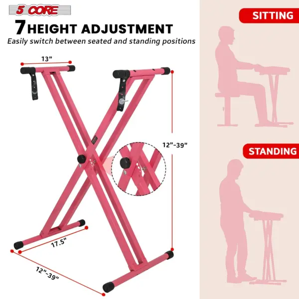 5 Core Heavy Duty Double X Keyboard Stand Adjustable for 61 76 and 88 Key Keyboards - Image 25