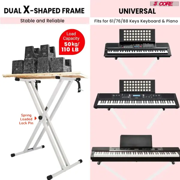 5 Core Heavy Duty Double X Keyboard Stand Adjustable for 61 76 and 88 Key Keyboards - Image 3