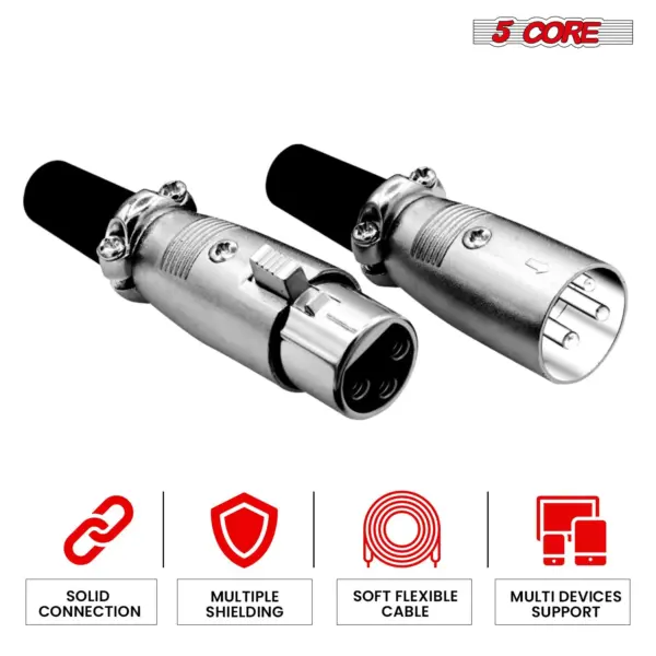 5 Core 3 Pin XLR Male and Female to 1/4 Inch Audio Jack Locking Connector Set - Image 26