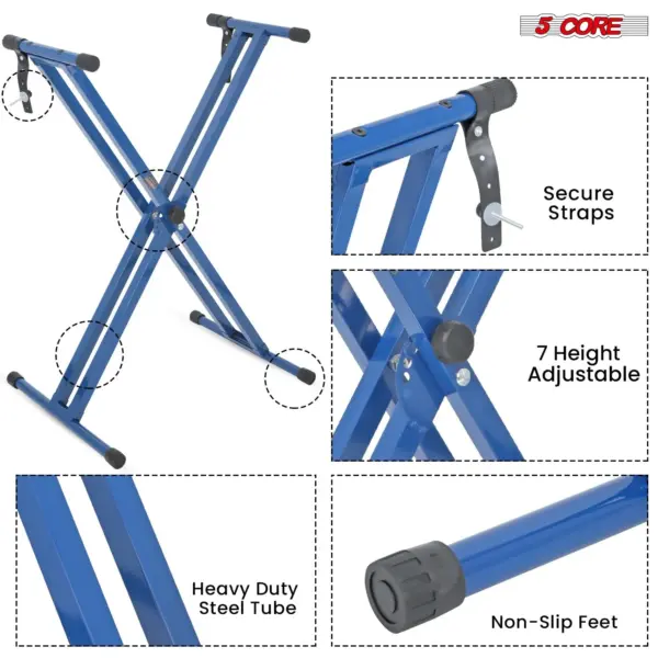 5 Core Heavy Duty Double X Keyboard Stand Adjustable for 61 76 and 88 Key Keyboards - Image 19