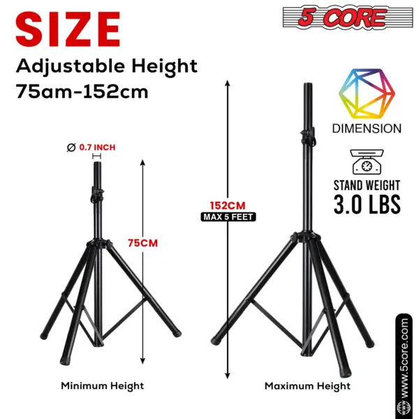 5 Core Adjustable Short Tripod Speaker Stand for PA and Studio Monitors - Image 22