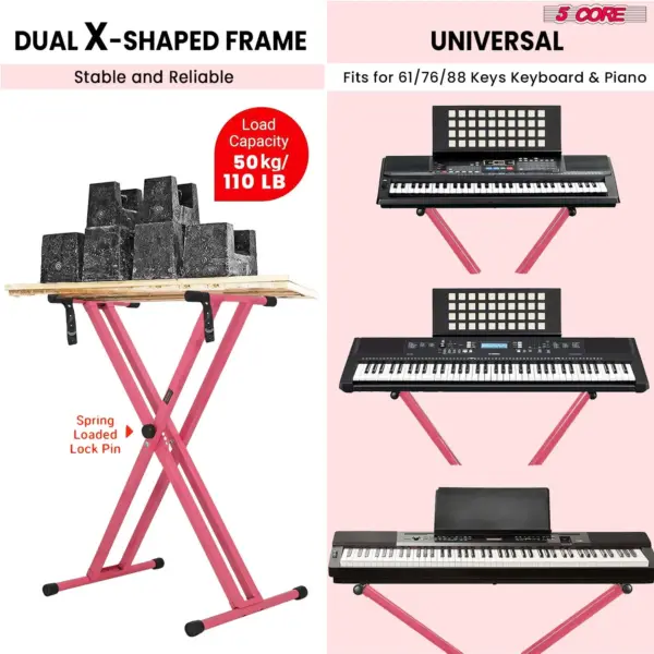 5 Core Heavy Duty Double X Keyboard Stand Adjustable for 61 76 and 88 Key Keyboards - Image 26