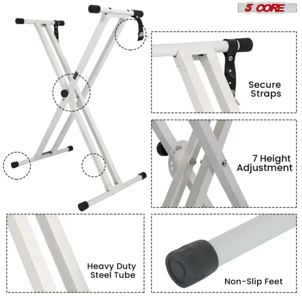 5 Core Heavy Duty Double X Keyboard Stand Adjustable for 61 76 and 88 Key Keyboards - Image 4