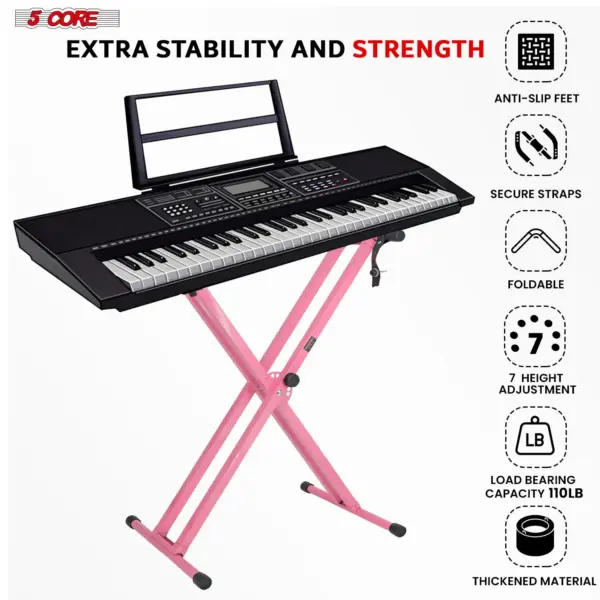 5 Core Heavy Duty Double X Keyboard Stand Adjustable for 61 76 and 88 Key Keyboards - Image 28