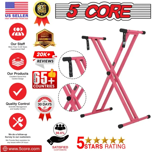 5 Core Heavy Duty Double X Keyboard Stand Adjustable for 61 76 and 88 Key Keyboards - Image 30