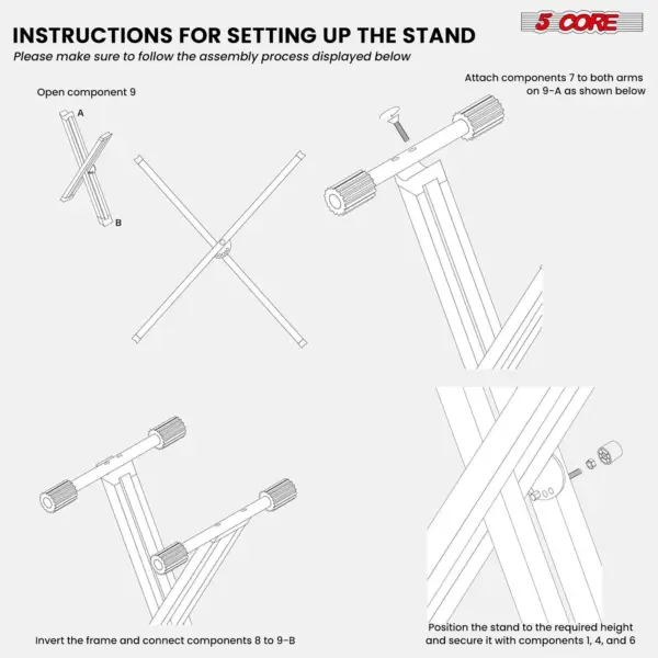 5 Core Heavy Duty Double X Keyboard Stand Adjustable for 61 76 and 88 Key Keyboards - Image 29