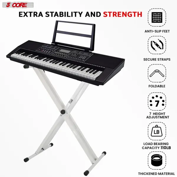5 Core Heavy Duty Double X Keyboard Stand Adjustable for 61 76 and 88 Key Keyboards - Image 5