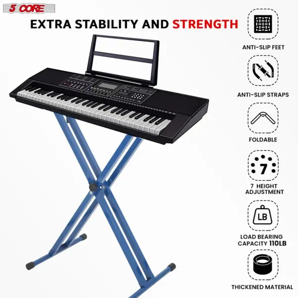 5 Core Heavy Duty Double X Keyboard Stand Adjustable for 61 76 and 88 Key Keyboards - Image 20