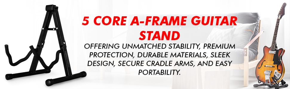 5 Core A Frame Guitar Stand with Foam Arms for Acoustic Electric and Bass Guitars
