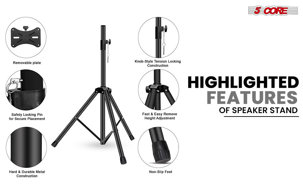 5 Core Adjustable Short Tripod Speaker Stand for PA and Studio Monitors