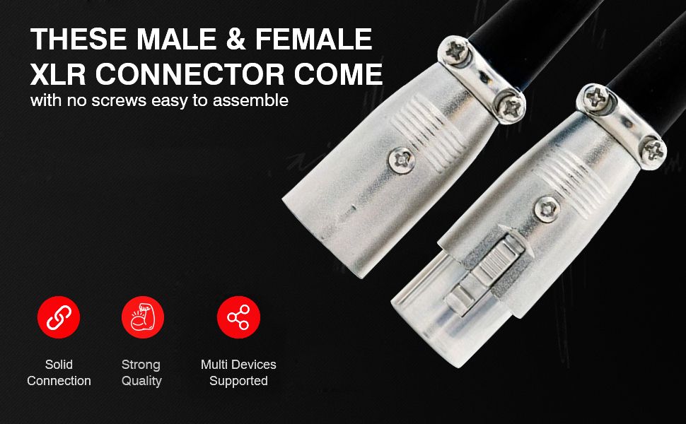 5 Core 3 Pin XLR Male and Female to 1/4 Inch Audio Jack Locking Connector Set