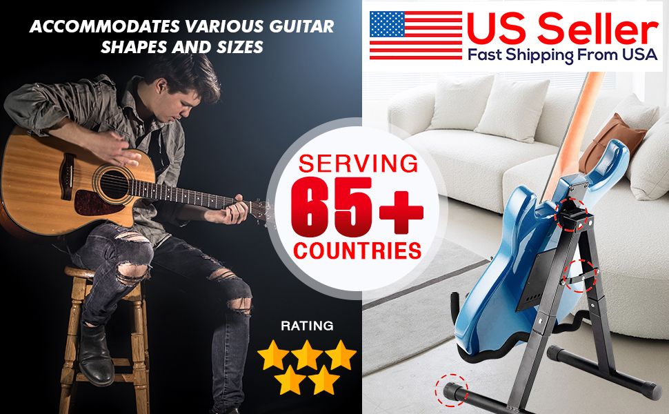 5 Core A Frame Guitar Stand with Foam Arms for Acoustic Electric and Bass Guitars