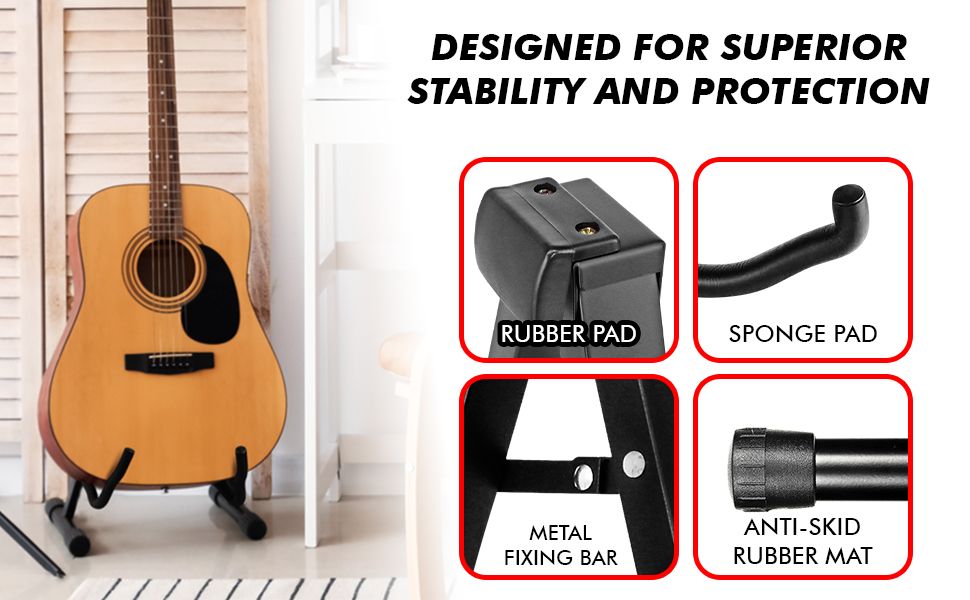 5 Core A Frame Guitar Stand with Foam Arms for Acoustic Electric and Bass Guitars