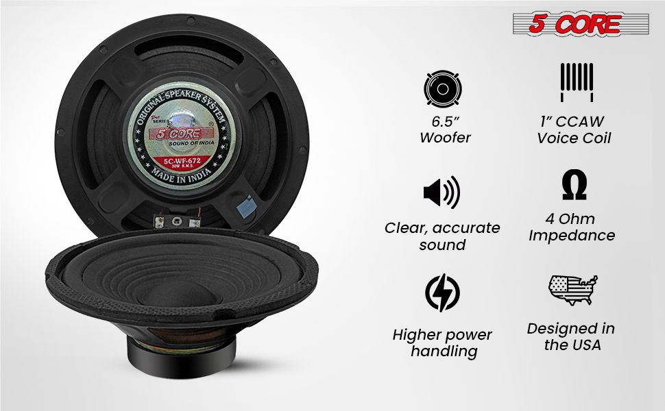 5 Core 6 Inch Car Audio Subwoofer 300W 4 Ohm Replacement Bass Speaker