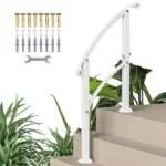 1-3 Step Metal Handrails for Outdoor Steps, Porch Deck Stair Railing with Installation Kit for Concrete Steps, White - Image 11