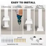 1-3 Step Metal Handrails for Outdoor Steps, Porch Deck Stair Railing with Installation Kit for Concrete Steps, White - Image 6