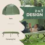 Outsunny 1 Person Folding Camping Cot, Portable Outdoor with Carry Bag, 2-in-1 Elevated Camping Bed Tent Single - Image 5