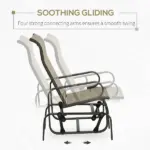 Outsunny 1-Person Outdoor Glider Swing, Single Rocker, Lightweight Metal, Mesh Fabric, 352lbs Capacity, Tan/Brown - Image 4
