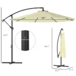 Outsunny 10' Cantilever Tilt Offset Patio Umbrella w/ UV and Water Safe Material and Cross Base (Weight Not Included), Beige - Image 3