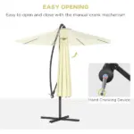 Outsunny 10' Cantilever Tilt Offset Patio Umbrella w/ UV and Water Safe Material and Cross Base (Weight Not Included), Beige - Image 4