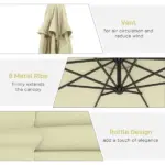 Outsunny 10' Cantilever Tilt Offset Patio Umbrella w/ UV and Water Safe Material and Cross Base (Weight Not Included), Beige - Image 6