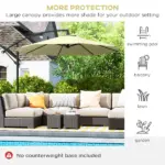 Outsunny 10' Cantilever Tilt Offset Patio Umbrella w/ UV and Water Safe Material and Cross Base (Weight Not Included), Beige - Image 7