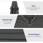 10' Cantilever Tilt Offset Patio Umbrella with UV and Water Safe Material and Cross Base (Weight Not Included), Gray - Image 6