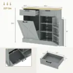 HOMCOM 10 Gallon Farmhouse Kitchen Cabinet with Hidden Trash Can and 2 Drawers, Tilt Out Trash Can Cabinet for Kitchen, Gray - Image 3