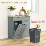 HOMCOM 10 Gallon Farmhouse Kitchen Cabinet with Hidden Trash Can and 2 Drawers, Tilt Out Trash Can Cabinet for Kitchen, Gray - Image 5