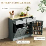 HOMCOM 10 Gallon Farmhouse Kitchen Cabinet with Hidden Trash Can and 2 Drawers, Tilt Out Trash Can Cabinet for Kitchen, Gray - Image 6