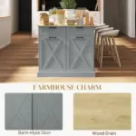 HOMCOM 10 Gallon Farmhouse Kitchen Cabinet with Hidden Trash Can and 2 Drawers, Tilt Out Trash Can Cabinet for Kitchen, Gray - Image 7
