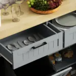 HOMCOM 10 Gallon Farmhouse Kitchen Cabinet with Hidden Trash Can and 2 Drawers, Tilt Out Trash Can Cabinet for Kitchen, Gray - Image 9