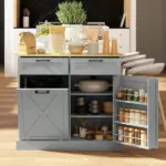 HOMCOM 10 Gallon Farmhouse Kitchen Cabinet with Hidden Trash Can and 2 Drawers, Tilt Out Trash Can Cabinet for Kitchen, Gray - Image 10