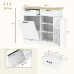 HOMCOM 10 Gallon Farmhouse Kitchen Cabinet with Hidden Trash Can and 2 Drawers, Tilt Out Trash Can Cabinet for Kitchen, White - Image 3