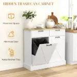 HOMCOM 10 Gallon Farmhouse Kitchen Cabinet with Hidden Trash Can and 2 Drawers, Tilt Out Trash Can Cabinet for Kitchen, White - Image 4