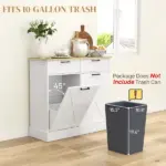 HOMCOM 10 Gallon Farmhouse Kitchen Cabinet with Hidden Trash Can and 2 Drawers, Tilt Out Trash Can Cabinet for Kitchen, White - Image 5