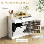 HOMCOM 10 Gallon Farmhouse Kitchen Cabinet with Hidden Trash Can and 2 Drawers, Tilt Out Trash Can Cabinet for Kitchen, White - Image 6