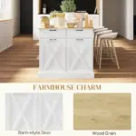 HOMCOM 10 Gallon Farmhouse Kitchen Cabinet with Hidden Trash Can and 2 Drawers, Tilt Out Trash Can Cabinet for Kitchen, White - Image 7