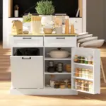 HOMCOM 10 Gallon Farmhouse Kitchen Cabinet with Hidden Trash Can and 2 Drawers, Tilt Out Trash Can Cabinet for Kitchen, White - Image 10